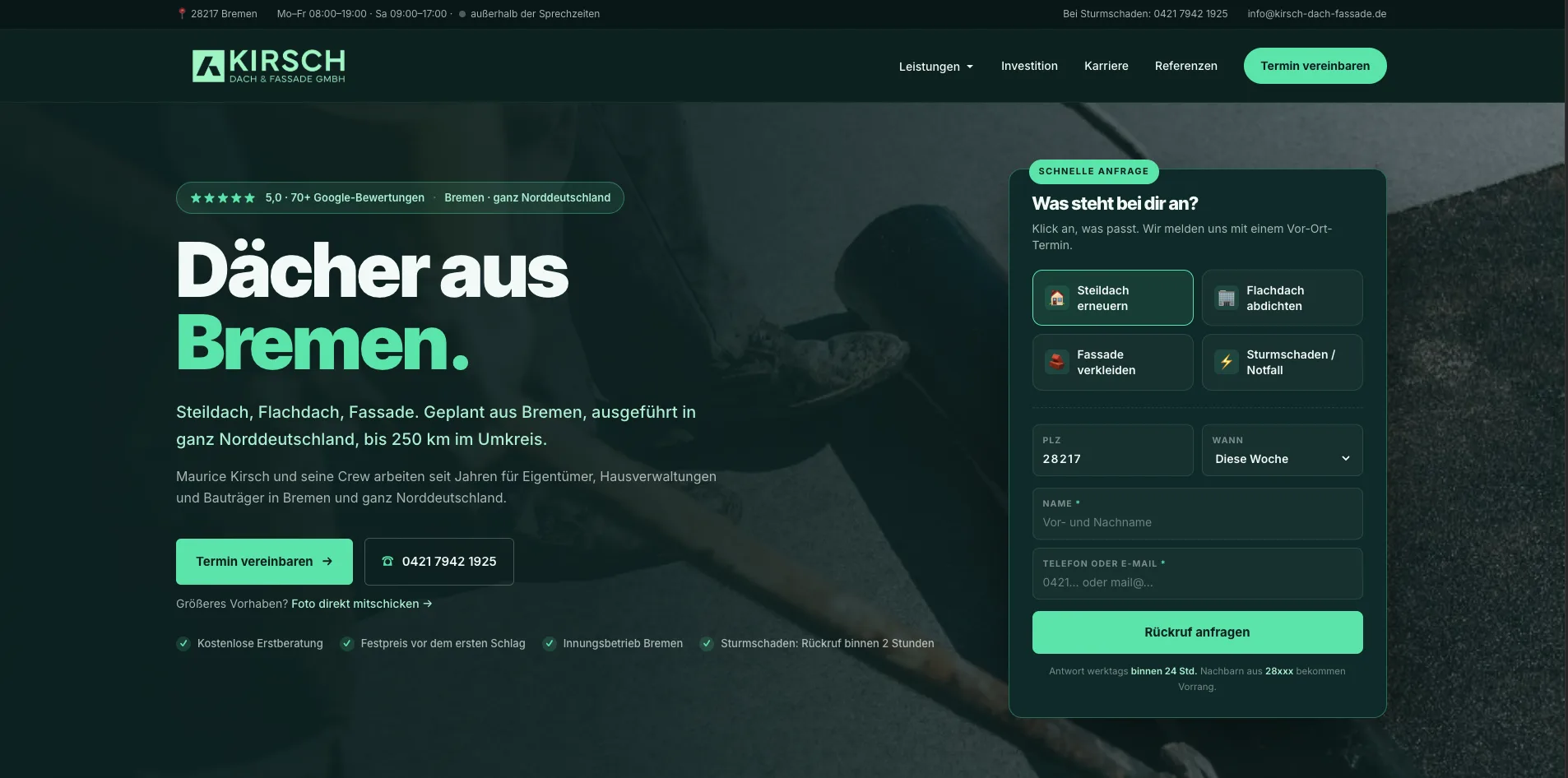 Vorschau der Kirsch Dach & Fassade-Website